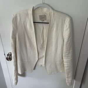 LOFT Cream Cropped Blazer with Notched Lapel